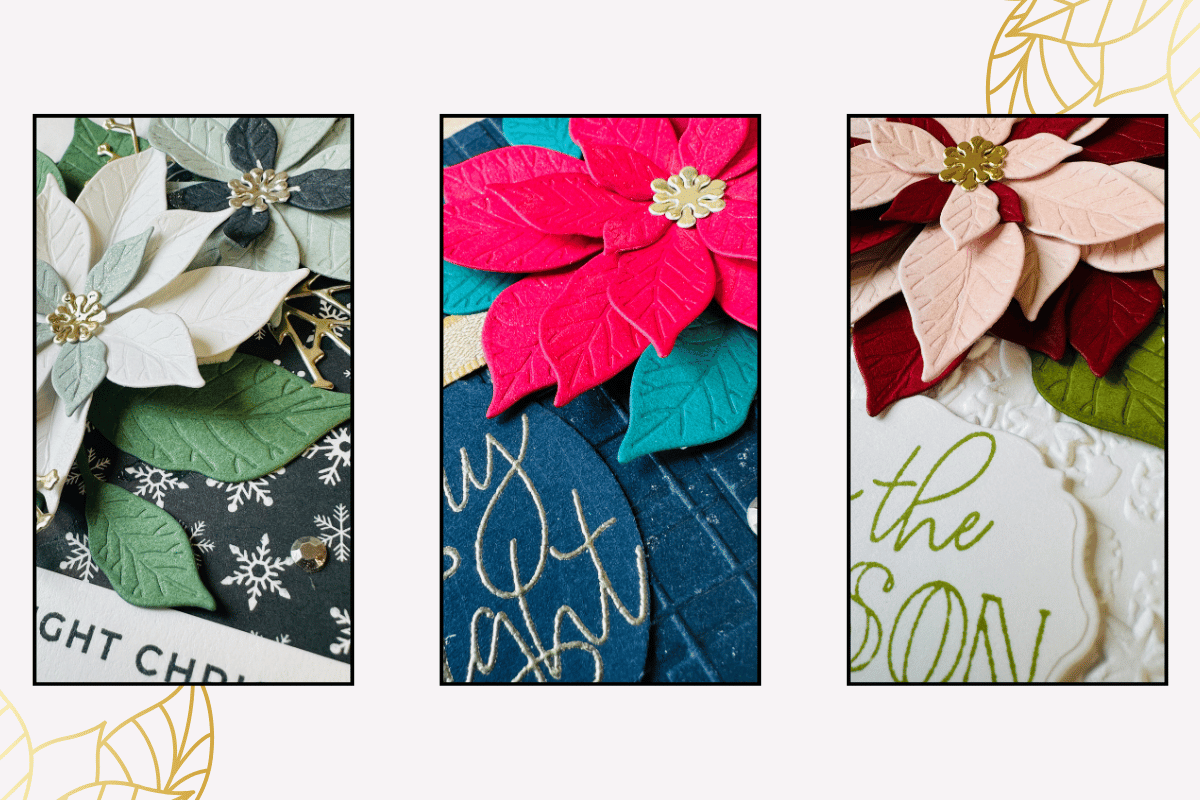 Close-up detail of the 3 Pretty Poinsettia card designs