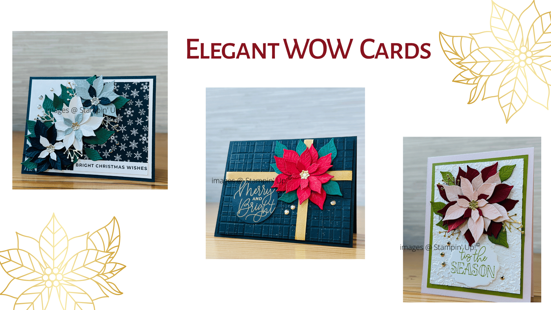 Pretty Poinsettia Elegant WOW Cards — three finished Christmas card designs