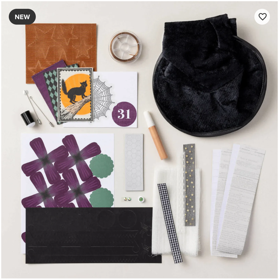 Contents of the Witchy Whimsy Hat Kit arranged on the table
