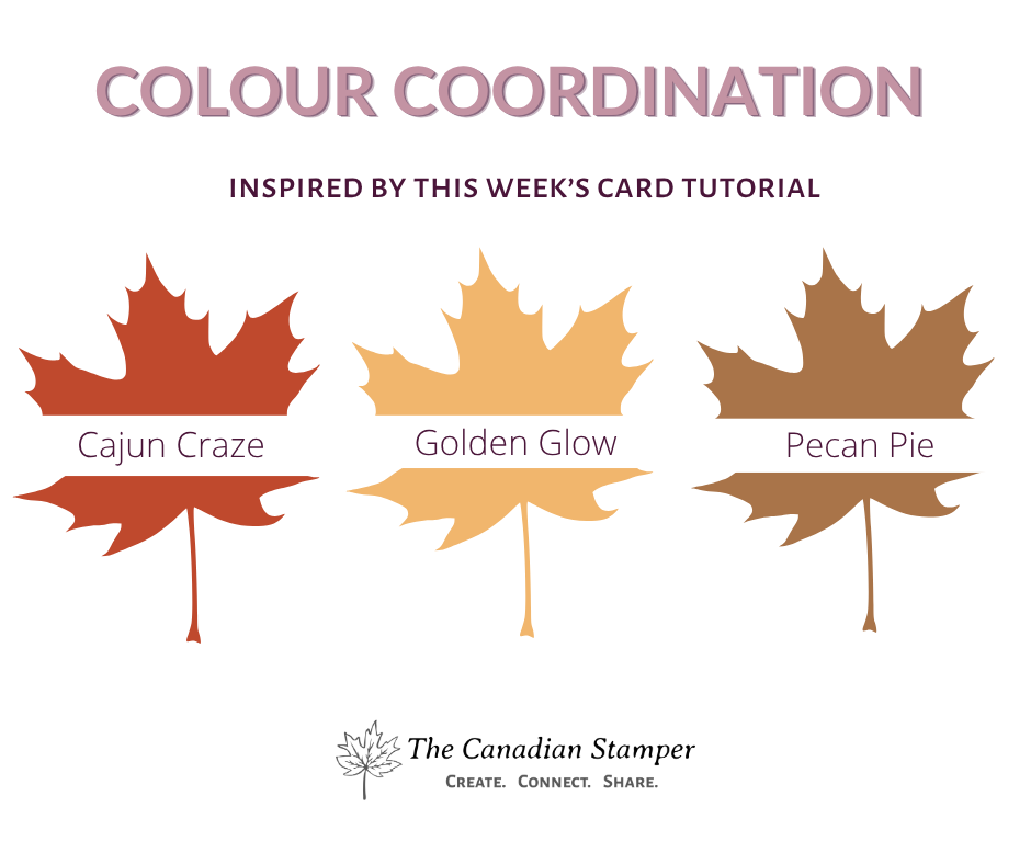 Colour coordination graphic with three maple leaves in Cajun Craze, Golden Glow and Pecan Pie for the fall treat holder